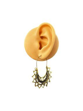 Bohemian Hoop Earrings Gold Tone Filigree Style Boho Moroccan Womens